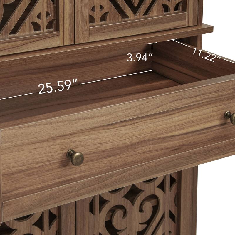 Multi-Functional Wooden Accent Cabinet, Kitchen Pantry with 1 Drawer & 4 Doors, Storage Cabinet with 4 Adjustable Shelves