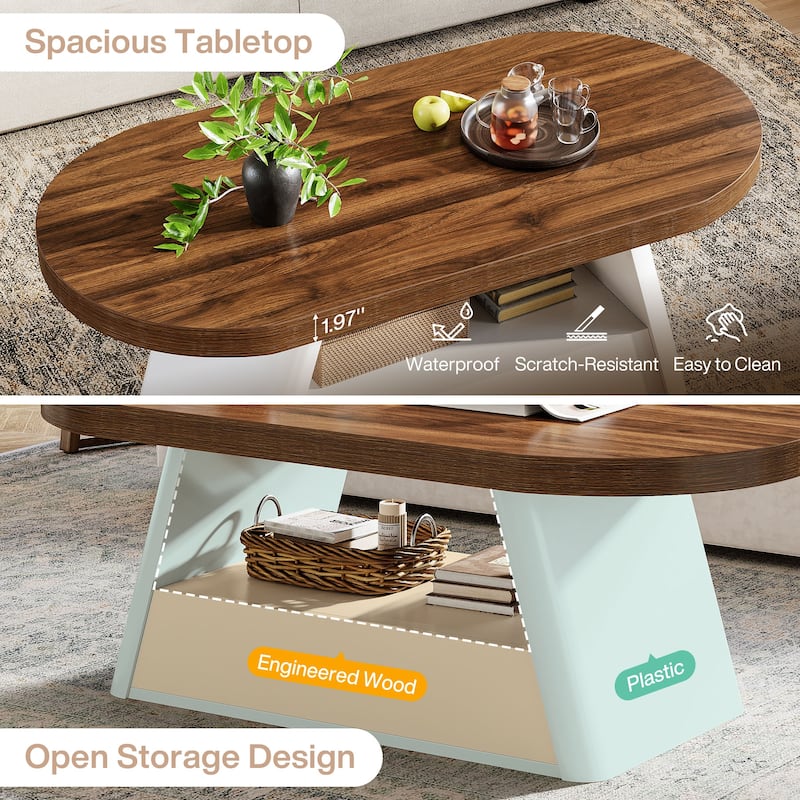 Modern Coffee Table for Living Room Center Cocktail Tea Table - 23.62" D x 47.24" W x 17.72" H
