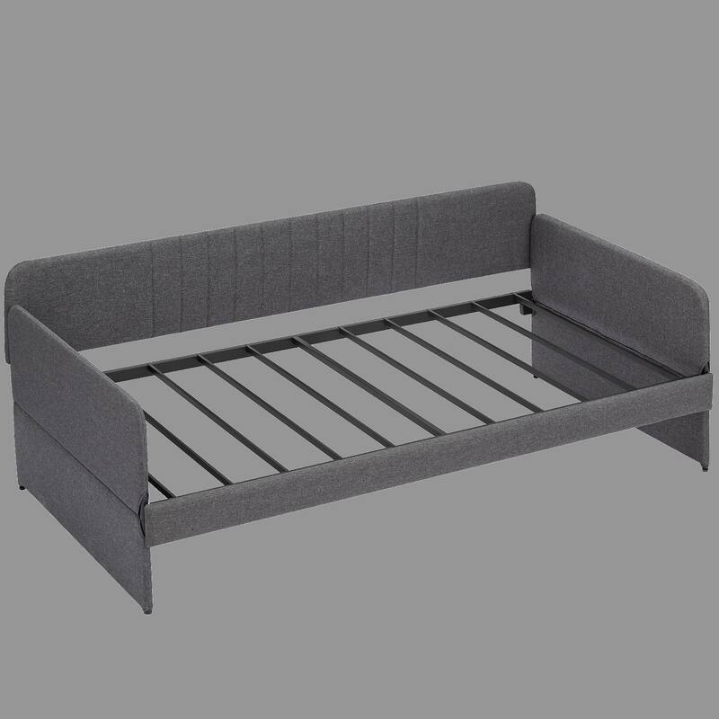 Twin Size Daybed with Trundle, Metal Frame Sofa Bed, Comfortable & Space-Saving - Grey - Twin