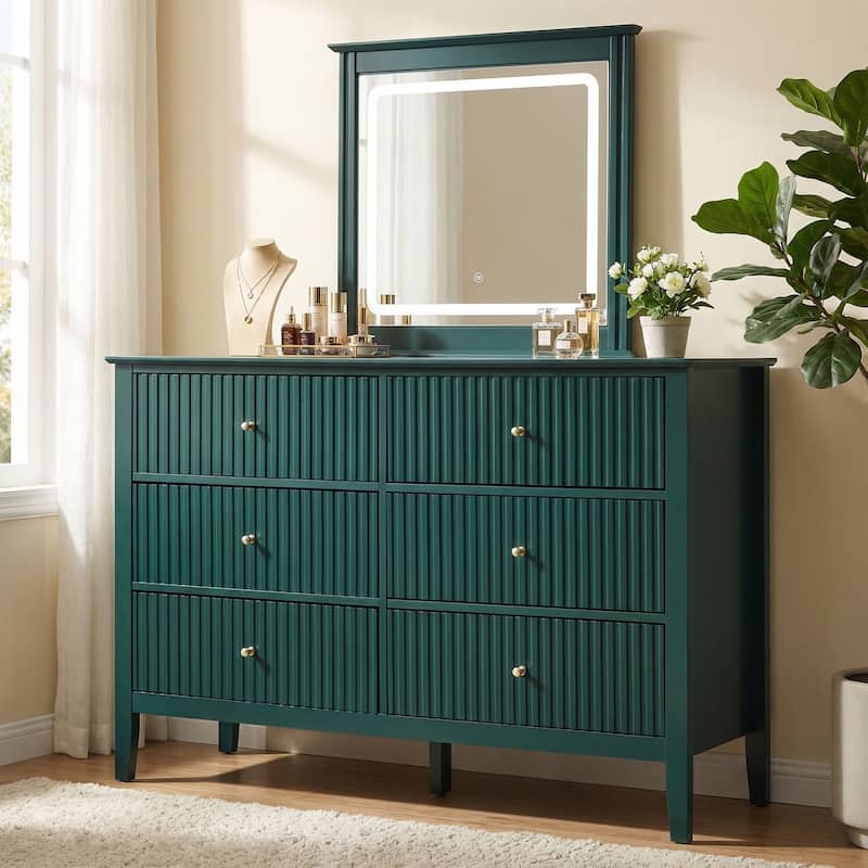 6 Drawer Dresser Fluted Modern with 5 Colors Available | High Weight Capacity Wood Dresser for Bedroom