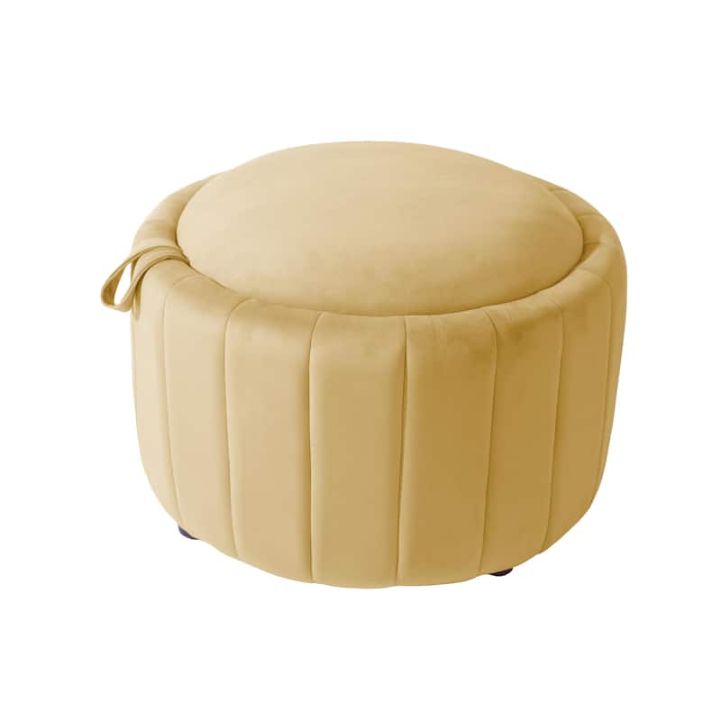 30" W Round Velvet Upholstered Storage Ottoman with Flip Top Tray