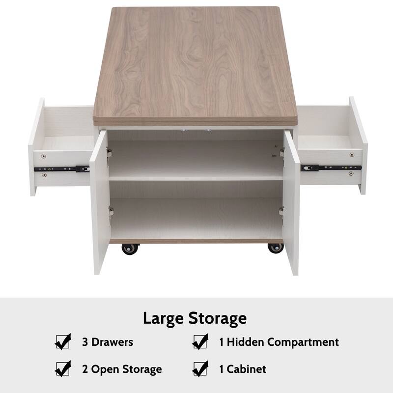 Modern Lift Top Coffee Table Multi Functional Table with 3 Drawers