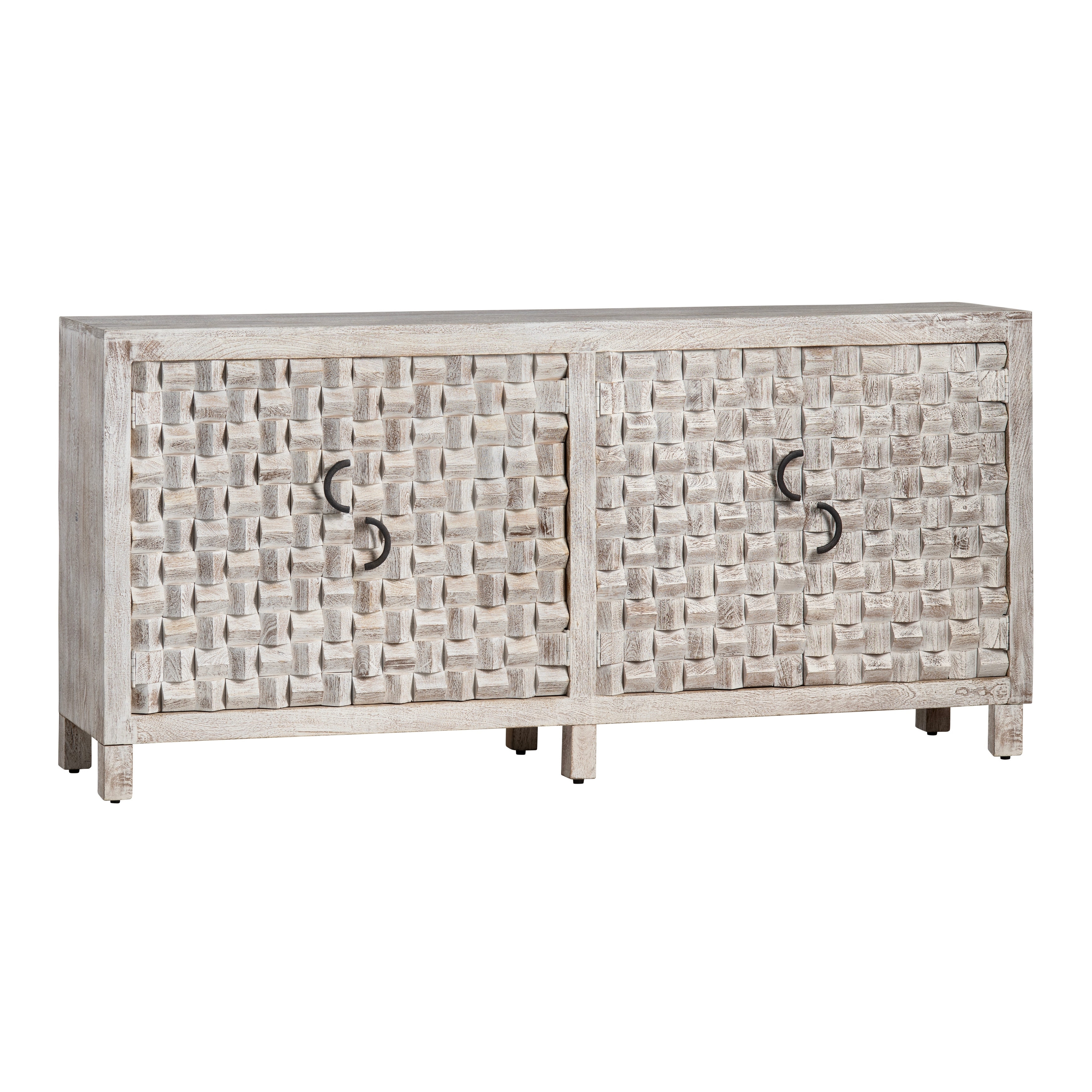 71 in. White Solid Wood 4 Door Media Credenza_Sideboard