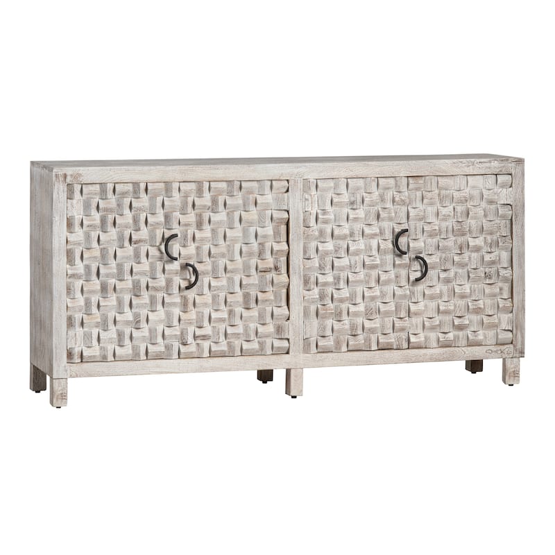 71 in. White Solid Wood 4 Door Media Credenza_Sideboard