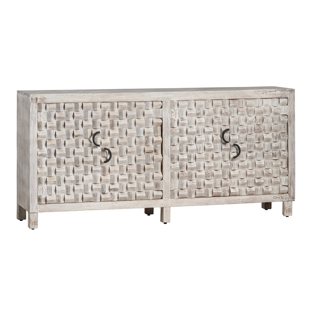 71 in. White Solid Wood 4 Door Media Credenza_Sideboard