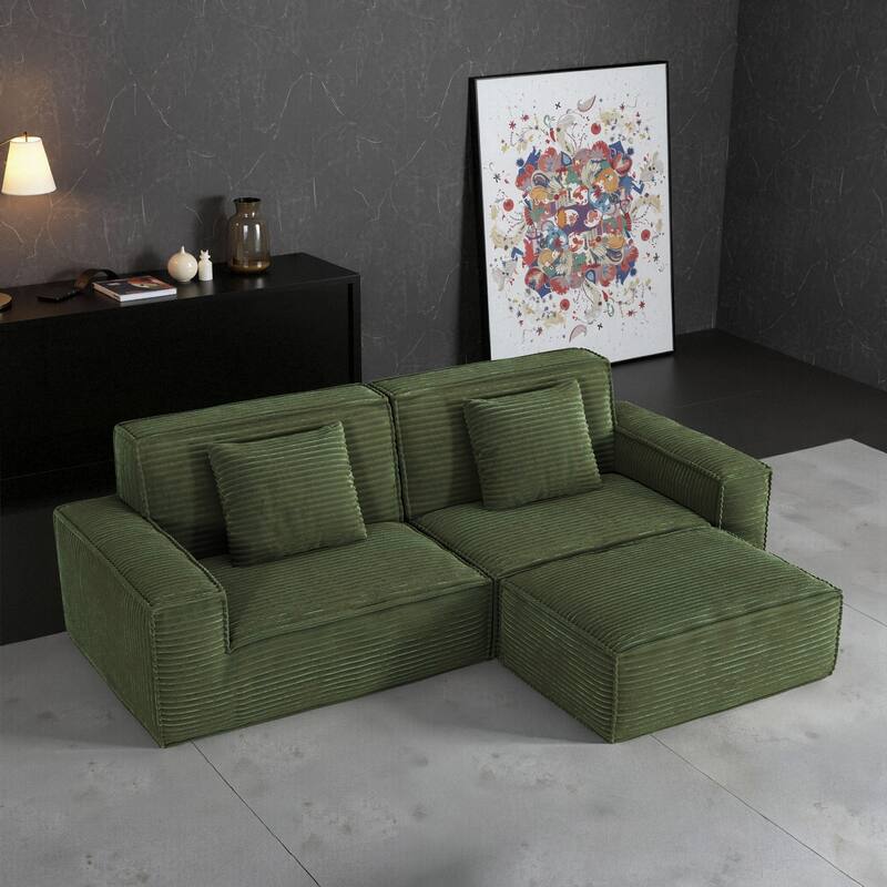 Anmytek Extra Large Plush Modern Striped Fabric Vacuum-Compressed Sofa - Full Sponge High Rebound Green