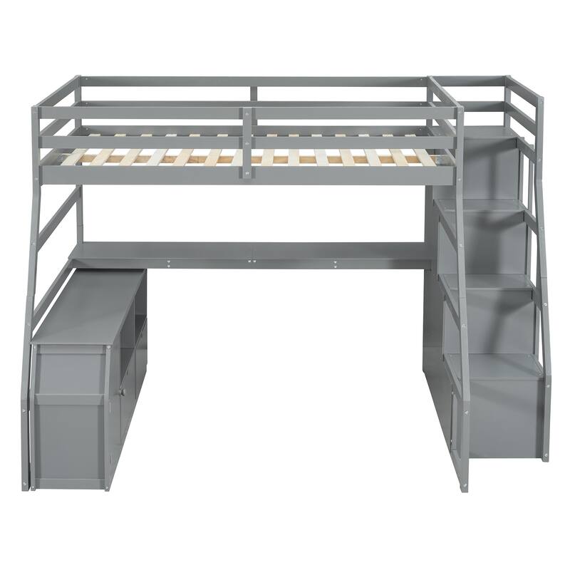 Pine Loft Bed with Desk and Storage
