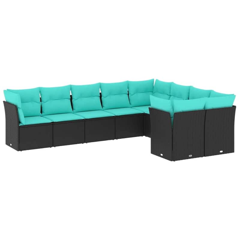 vidaXL 9 Piece Patio Sofa Set with Cushions Black Poly Rattan