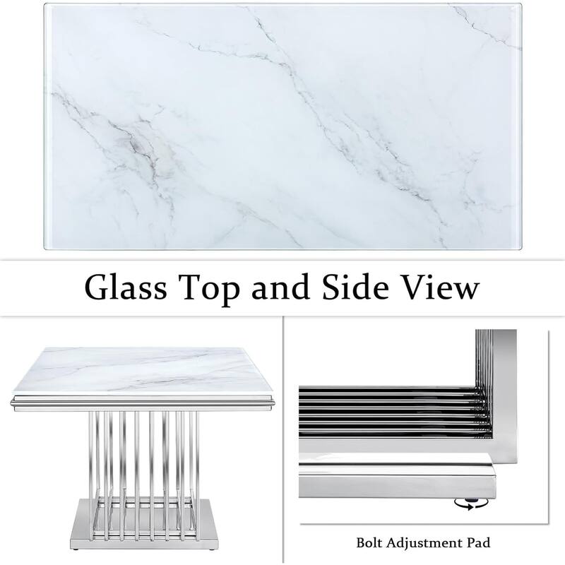 Luxurious 50 inch Glass Coffee Table with Brushed Gold Stainless Steel Base