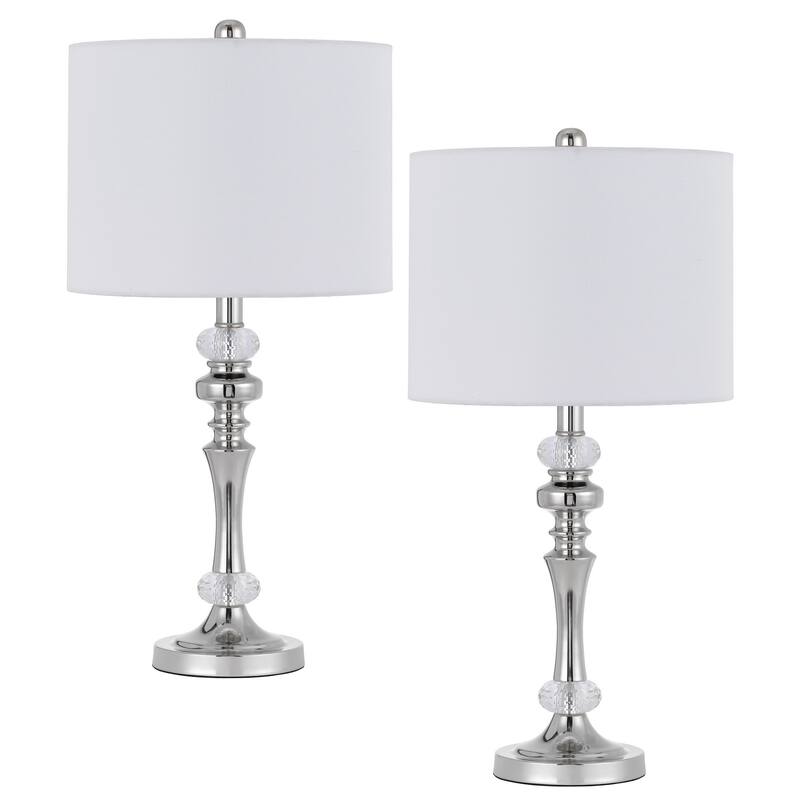 Effingham 24" Height Metal/Crystal Lamp Set in Brushed Steel Finish