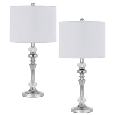 Effingham 24" Height Metal/Crystal Lamp Set in Brushed Steel Finish