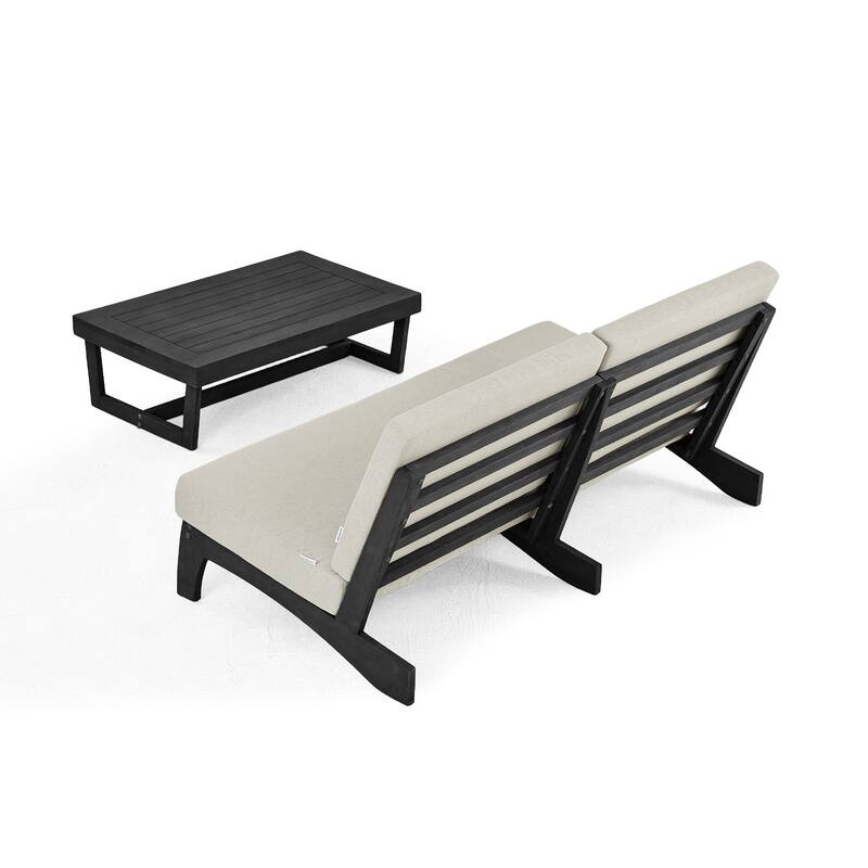 3-Seat Outdoor Sofa Set with Solid Wood Coffee Table, Weather-Resistant Cushions