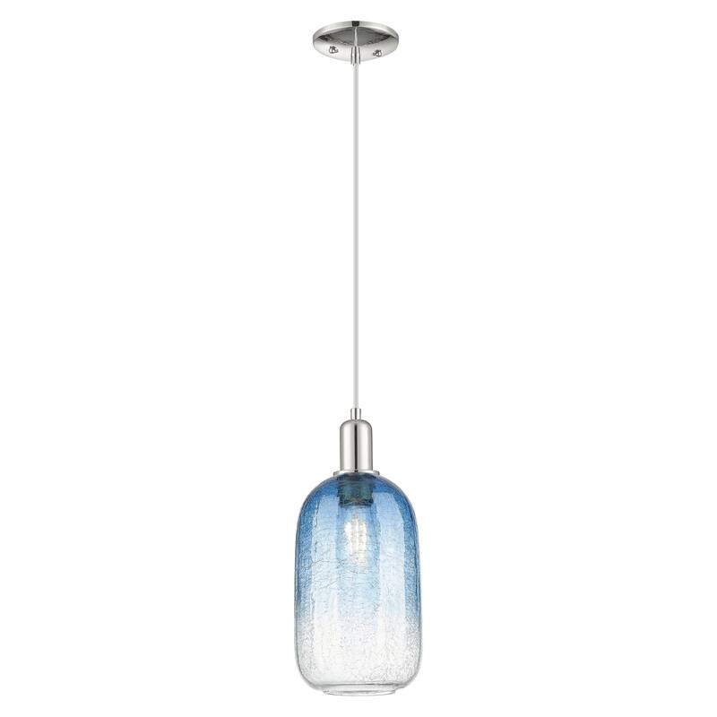 Innovations Lighting Downtown Urban - Brookhaven Cloche - 1 Light 7" Cord Hung Mini Pendant - Polished Nickel/Sapphire Blue Shade
