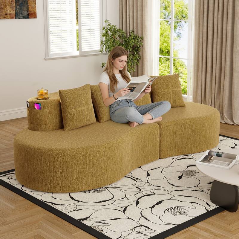 94.49" Chenille Curved Sectional Sofa with Pillows, No Assembly Required