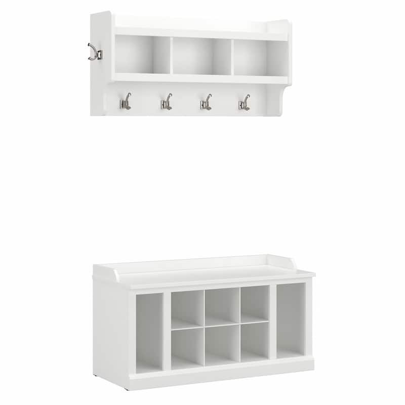 Woodland 40W Shoe Bench w/ Shelves & Wall Coat Rack by Bush Furniture