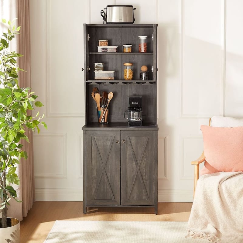 Farmhouse Bar Cabinet with Wine Rack and Door