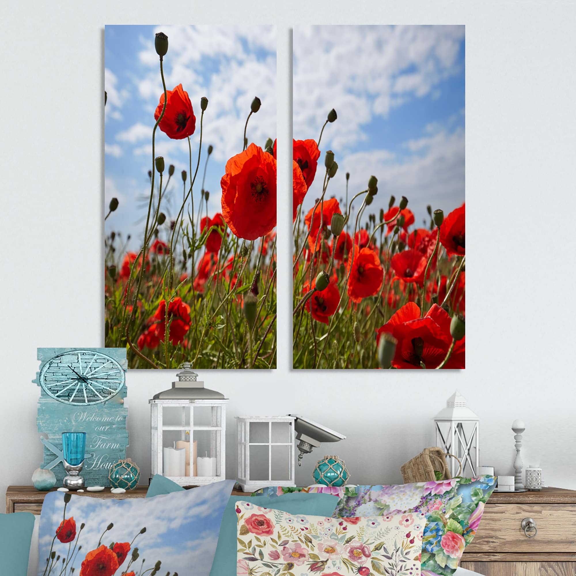 Poppy Floral Flowers Red Picture CANVAS WALL ART Portrait Print 