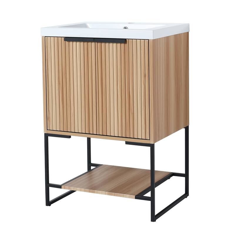 24 inch Plywood Freestanding Bathroom Vanity Set with Integrated Resin Sink