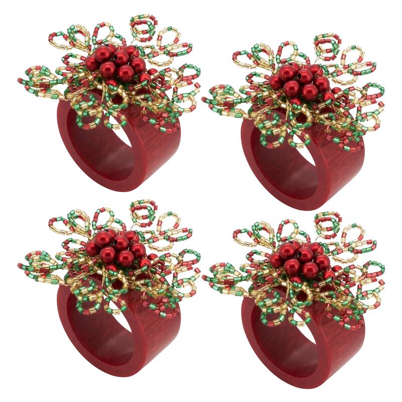 Beaded Brilliance Napkin Ring (Set of 4) - Red