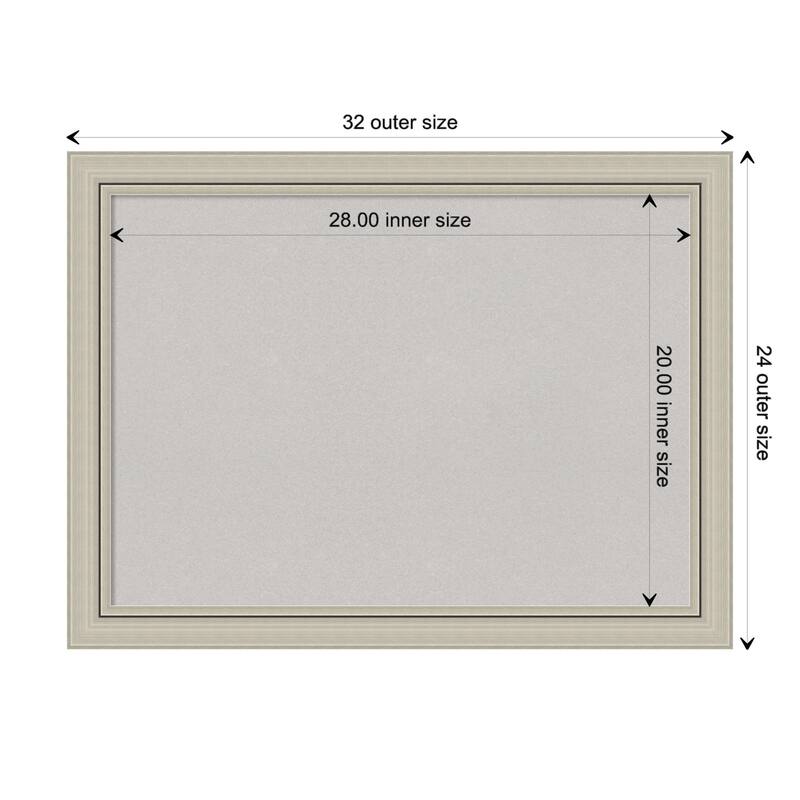 Romano Silver Narrow Wood Framed Grey Corkboard Bulletin Board - Board Size 28x20
