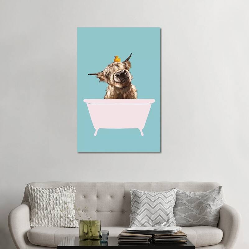 iCanvas "Playful Highland Cow In Bathtub" by Big Nose Work Canvas Print - 48x32x1.5