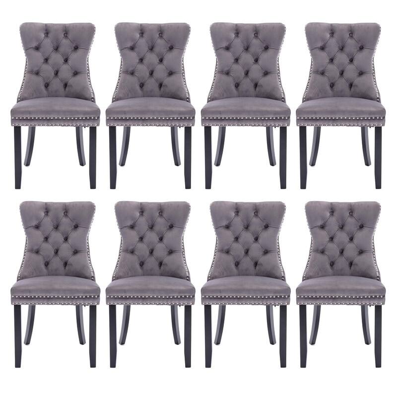 Tufted Naliheads Solid Wood Upholstered Dining Chairs (Set of 8) - Grey BlackLegs