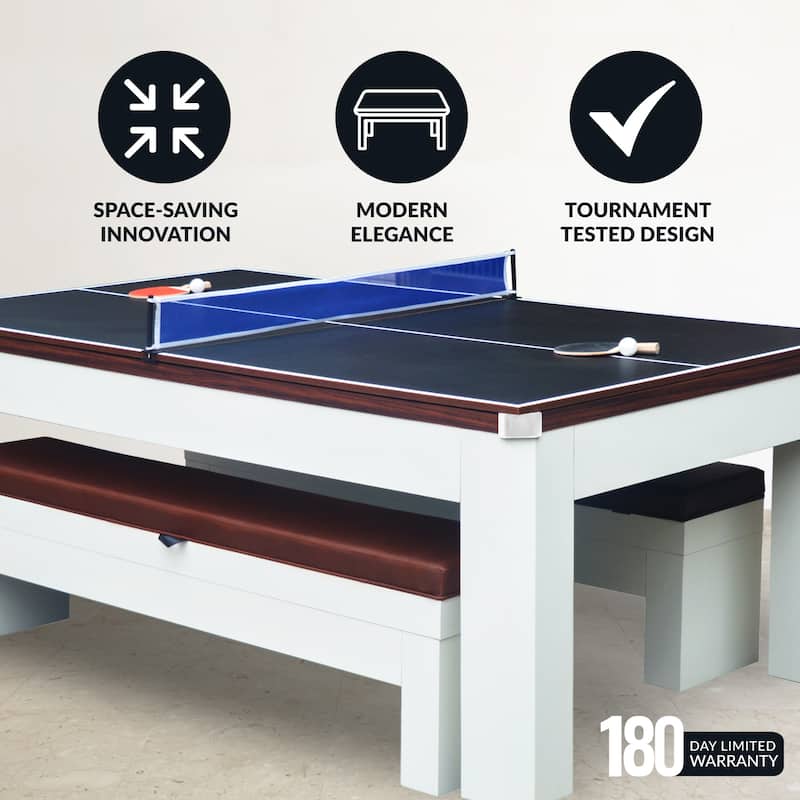 Newport II 7-ft Pool Table Combo Set with Benches - White with Camel Felt