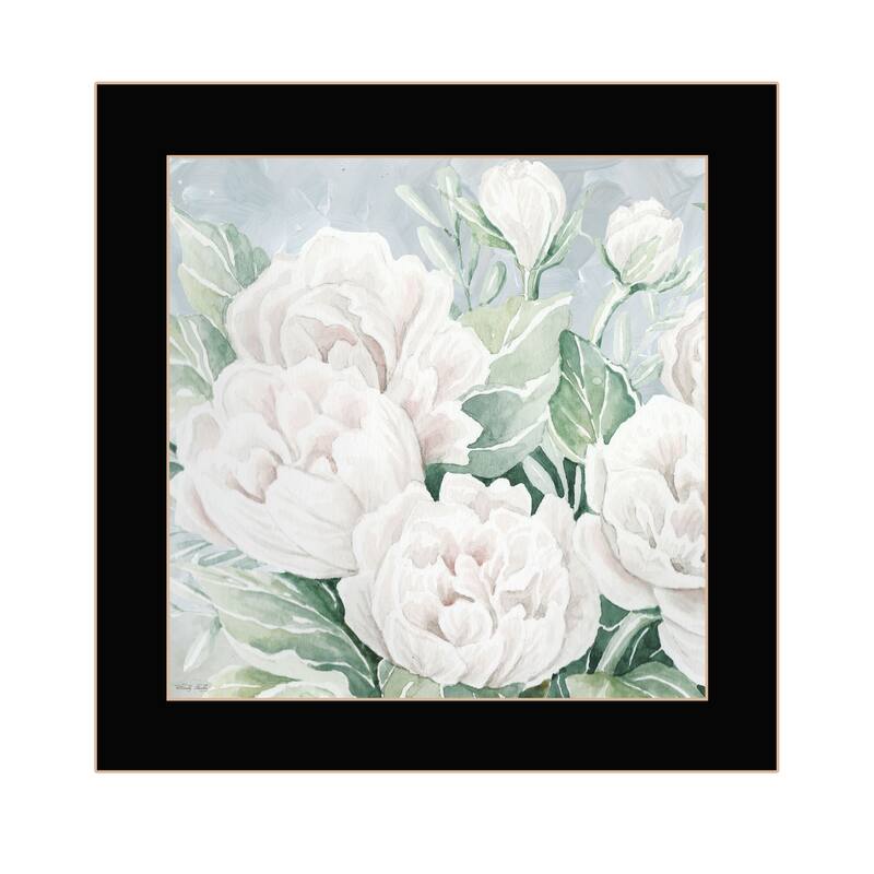 TrendyDecor4U Contemporary "Peaceful Peonies In Full Bloom" Framed Print Wall Art - Black