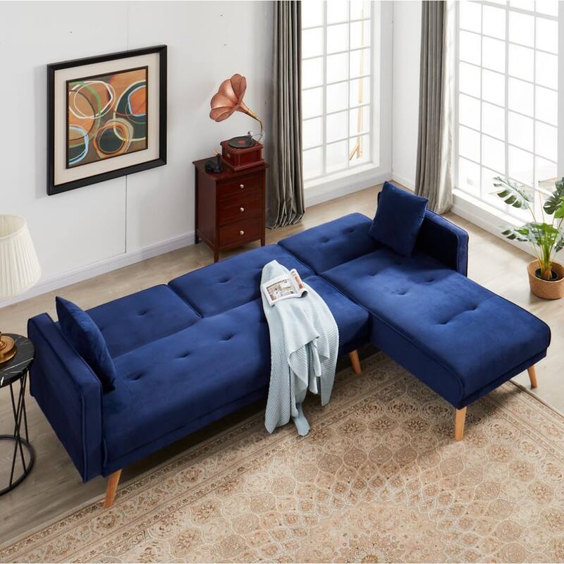 Lshaped Velvet Sleeper Sectional Sofa with Recliner, Convertible Sofa