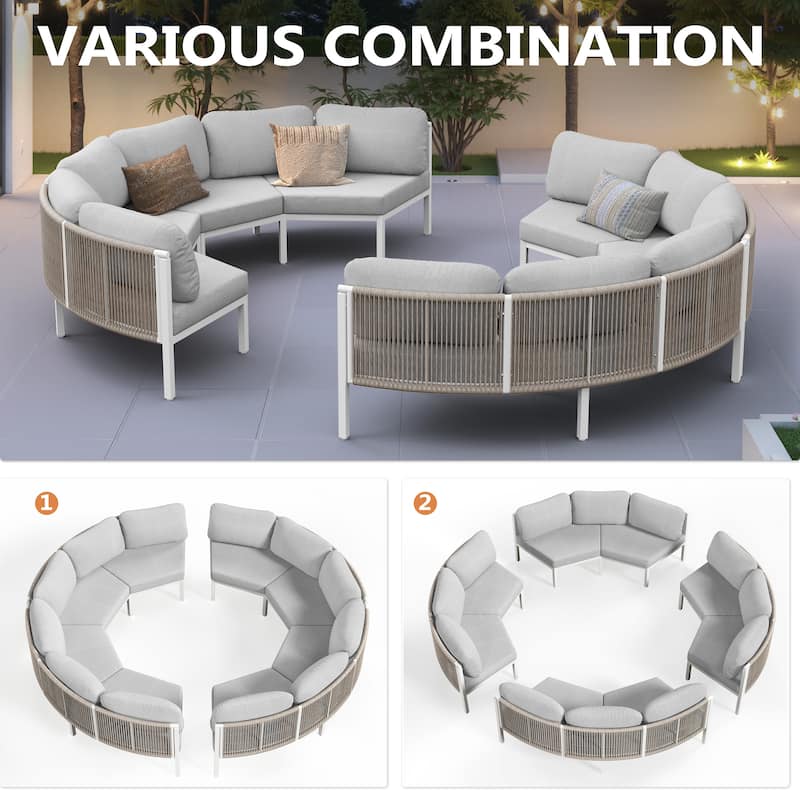 Outdoor Patio Furniture PE Rattan Wicker Half Round Curved Sofa Sectional Set
