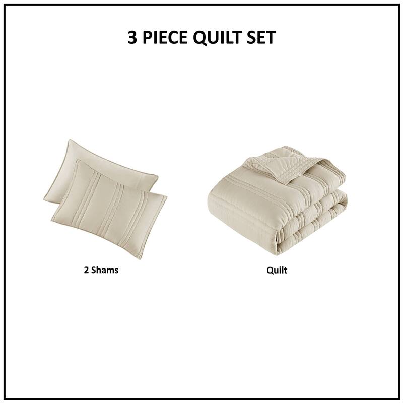 3 PCS Full/Queen Poly Gauze Quilt Set Natural