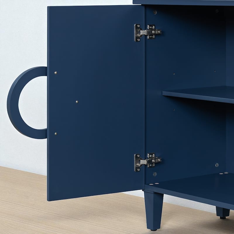 French-Inspired Four-Door Sideboard with Round Ring Handles, Sturdy MDF Cabinet for Dining or Entryway
