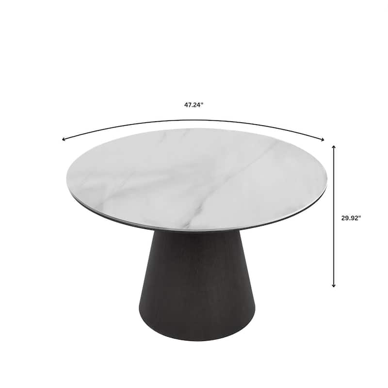47" Round Dining Table with Sintered Stone Top and Ash Wood Base Riven Series