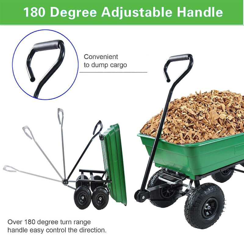 Garden Dump Cart Wagon, Trolley Cart, 75-liter - 36.60"Lx19.55"Wx20.08"H