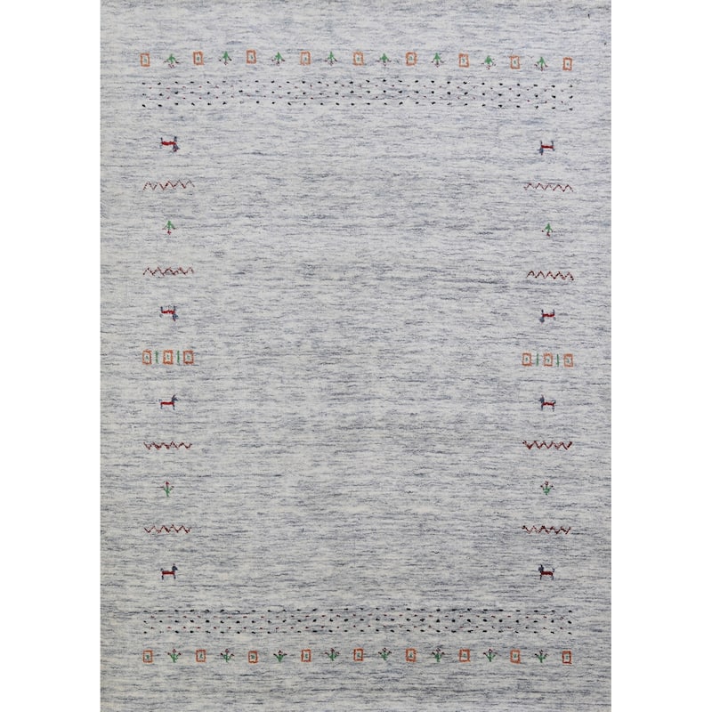 Hand Knotted Oriental 100% Wool Carpet Tribal Animal Pictorial Beige & Ivories Gabbeh Area Rug - 6' 9'' X 5' 2''