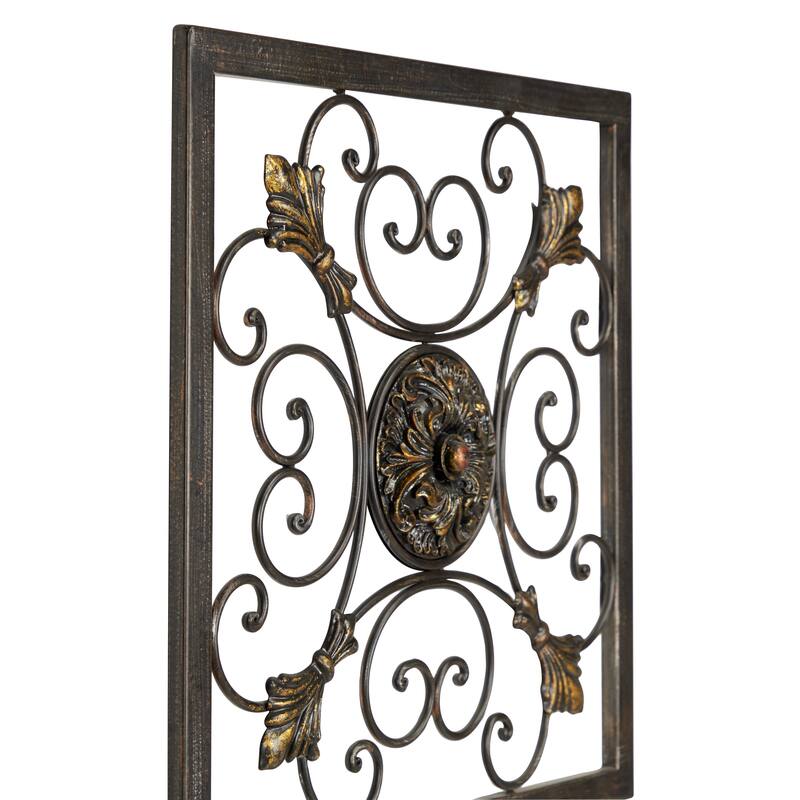 Brown Metal Wire Scroll Fleur De Lis Home Wall Decor with Gold Accents (Set of 4)