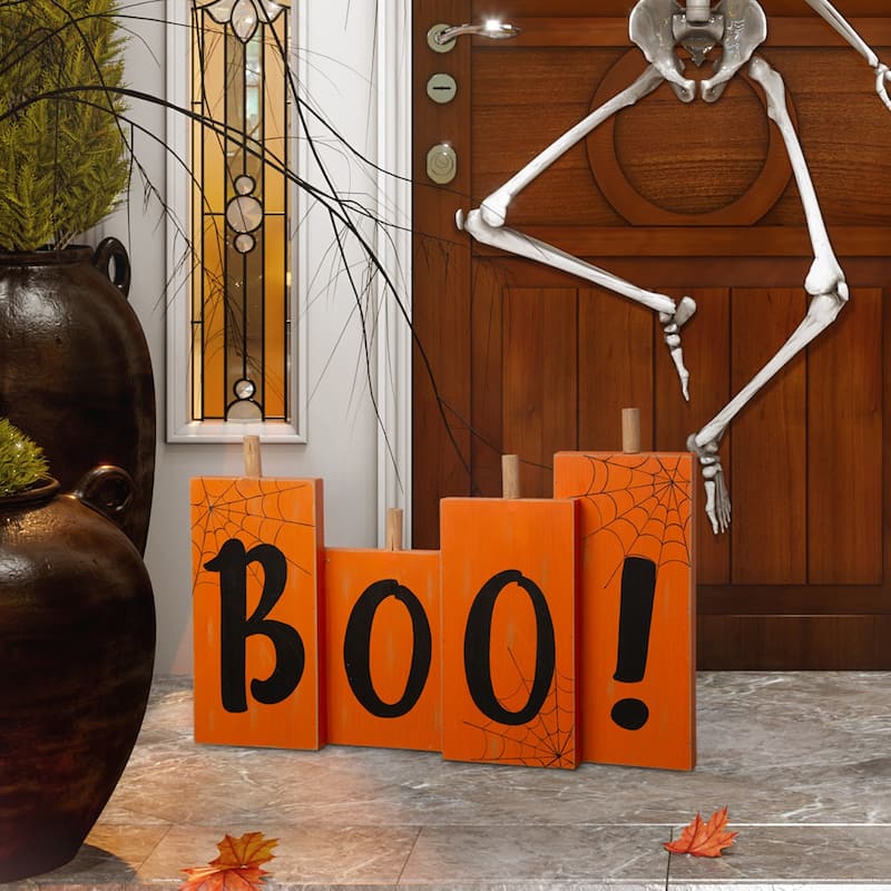 Glitzhome Halloween Wooden Boo Front Door Standing Decor