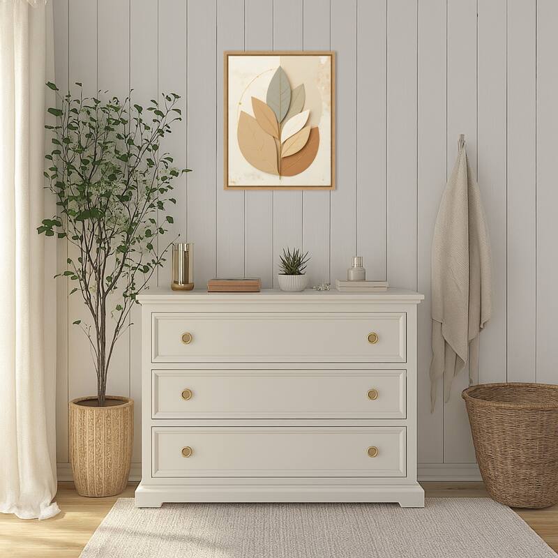 Neutral Leaves by Kintsugi99 Framed Canvas Wall Art Print