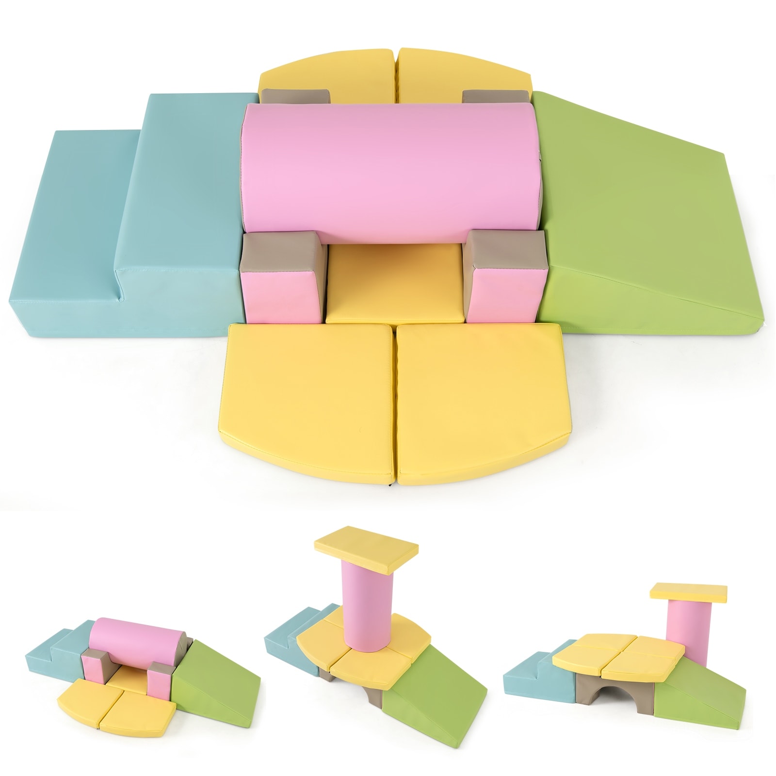 Gymax 10 Pieces Foam Climbing Blocks Set w/PU Leather Surface for - Multi