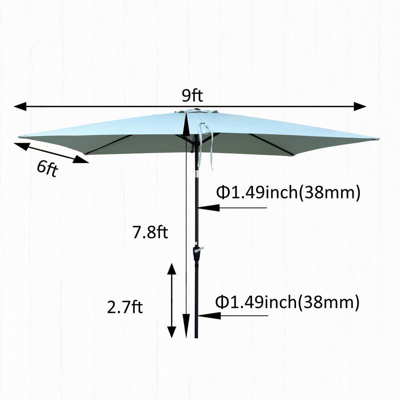 6 x 9ft Patio Umbrella with Crank and Push Button Tilt without Flap