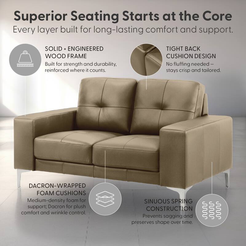 Faelin 79" Modern Sofa Loveseat, Top Grain Leather Couch with Removable Cushions