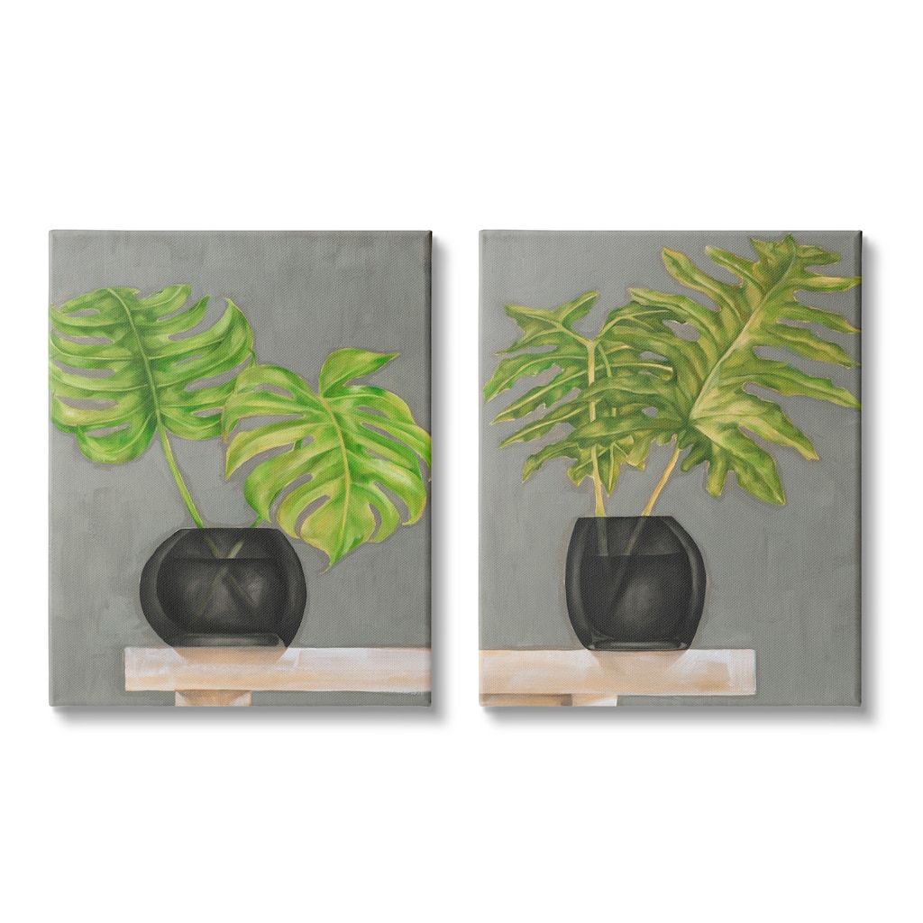 Stupell Tropical Plant Fronds Monstera Interior Still Life 2pc Multi Piece Canvas Wall Art Set - Green