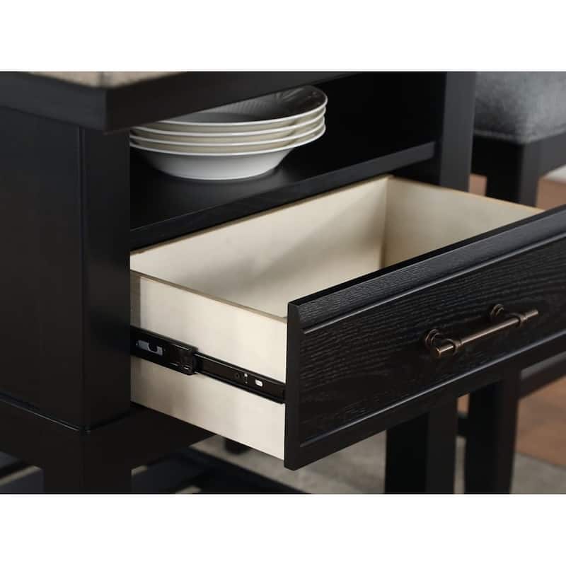 1pc Counter Height Table with Storage Drawers Shelves Wine Rack Tow-Tone Dark Gray Brown Finish Dining Room Wooden Furni
