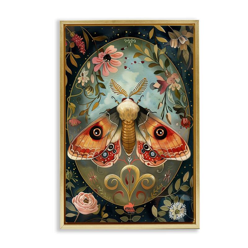 Stupell Ornate Bordered Victorian Moth Framed Floater Canvas Wall Art Design By The Dutch Lady - 21 x 31 - Gold