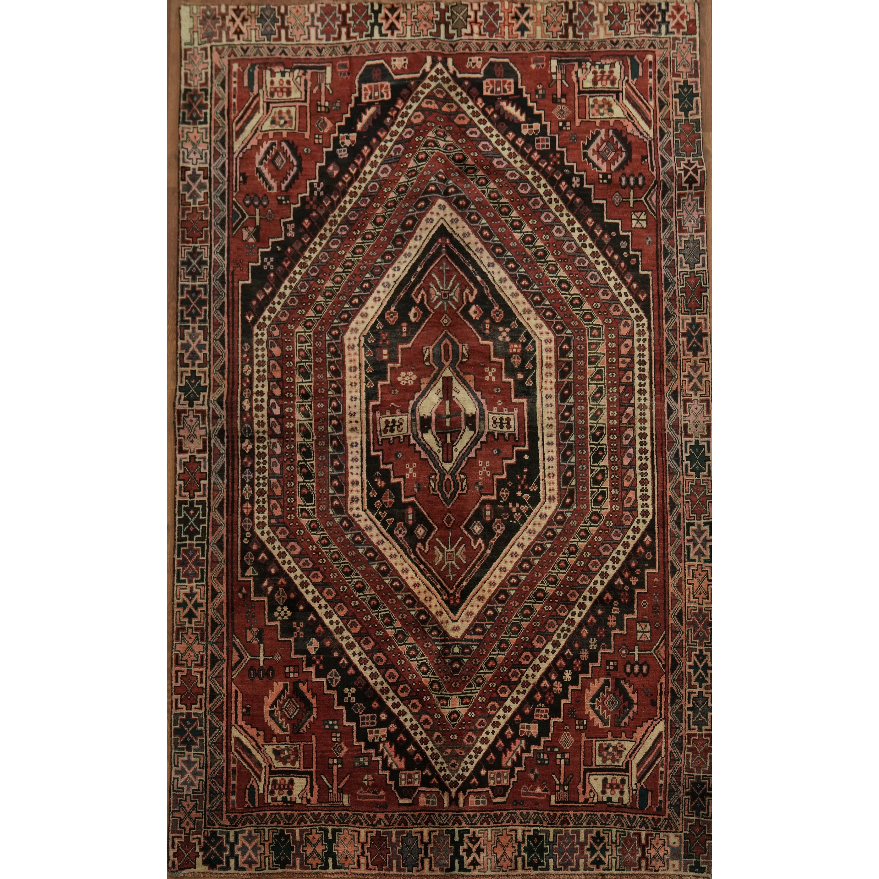 Hand Knotted Oriental 100% Wool Carpet Traditional Tribal Red Shiraz Area Rug - 7' 8'' X 4' 9''