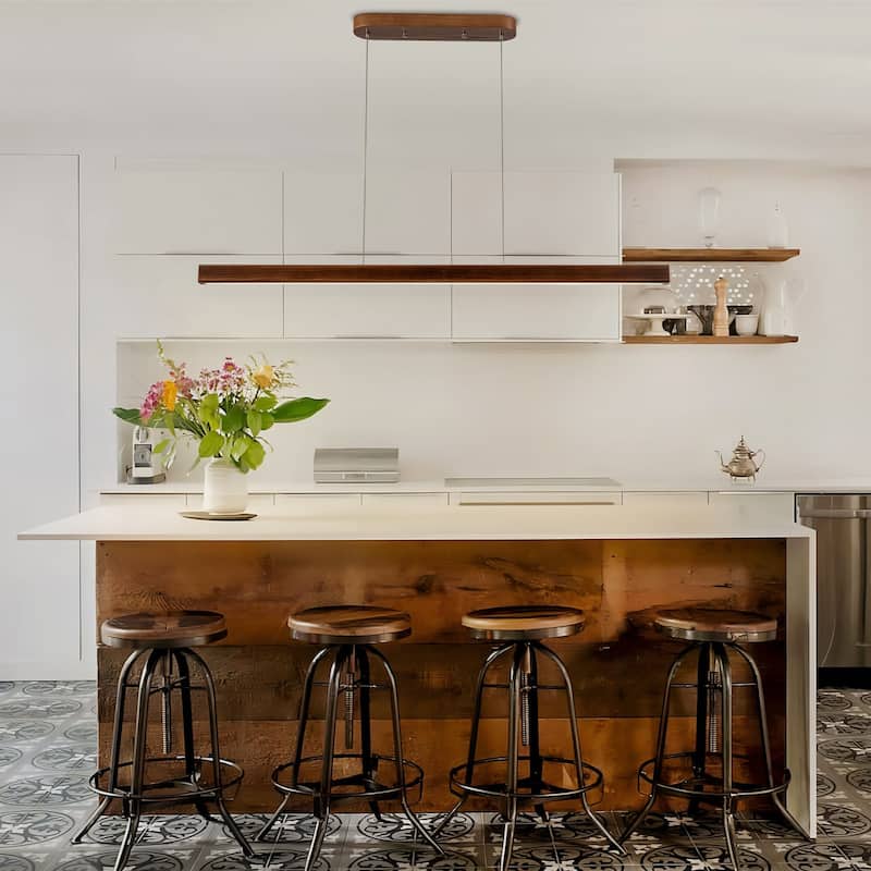 Starsky 1-Light Farmhouse Rustic Wooden Integrated LED Linear Kitchen Island Light 3000K Warm Light Chandelier - 47'' - Walnut