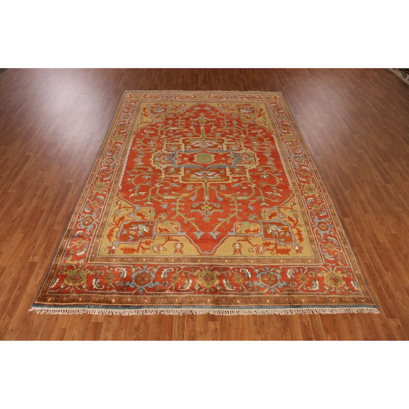 Floral Medallion Heriz Serapi Indian Area Rug Hand-Knotted Wool Carpet - 8'5" x 11'11"