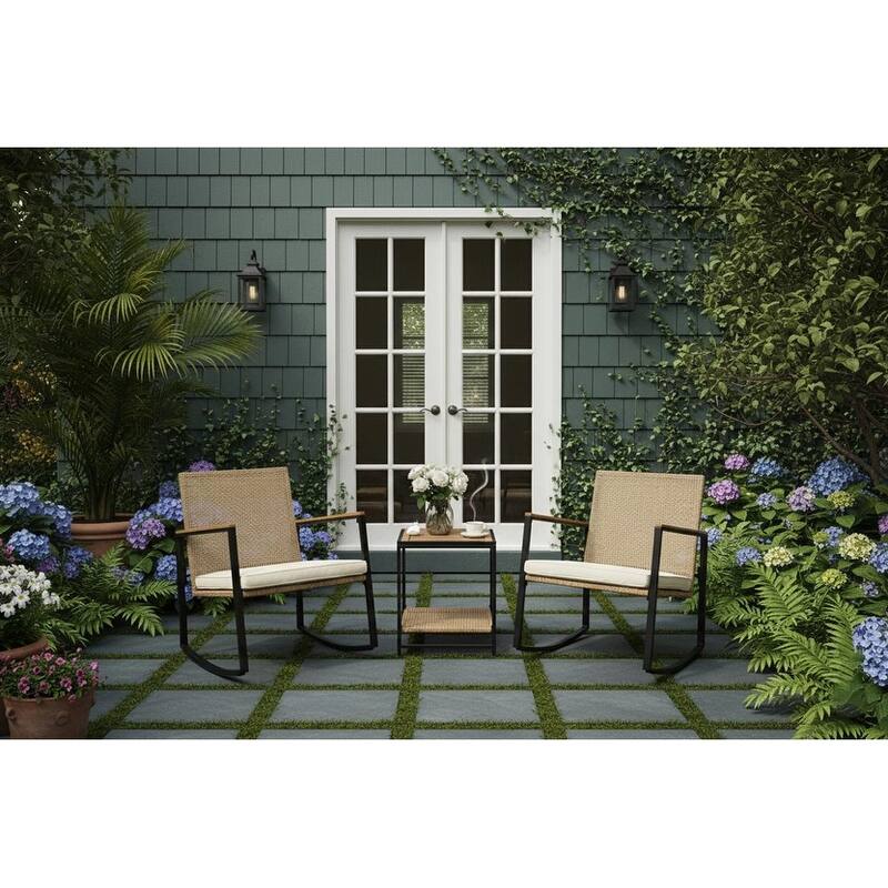 Made4Home Vianna 3-Piece Solid Acacia Wood Patio Rocking Set - Yellow