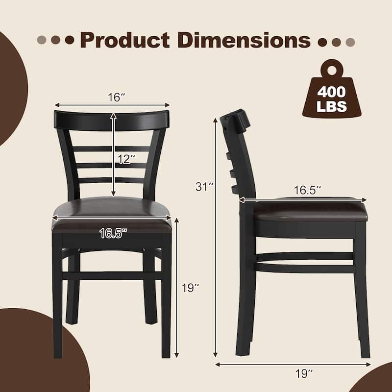 Set of 2 Rubber Wood PU Leather Padded Mid-Century Dining Chairs Set with Ergonomic Backrest - 16.5" x 19" x 31"