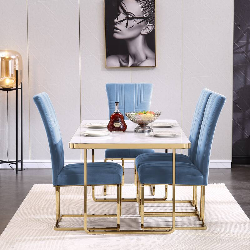 Velvet Dining Chairs with High Back and Polished Metal Legs